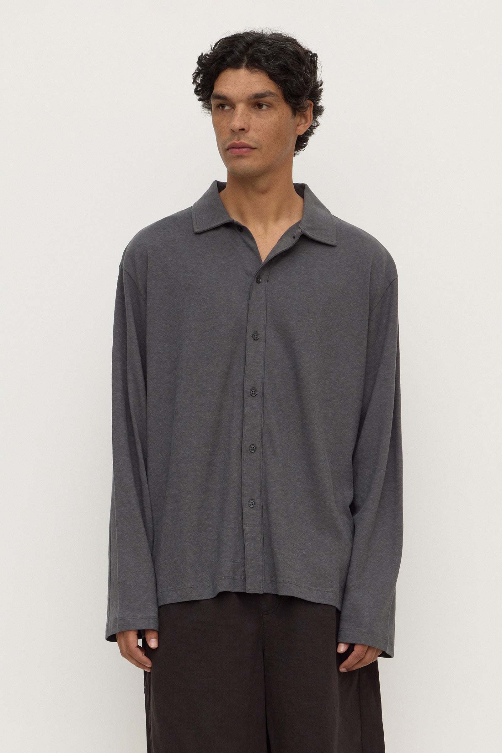 Regular Fit Washed Charcoal Jersey Long Sleeve Shirt