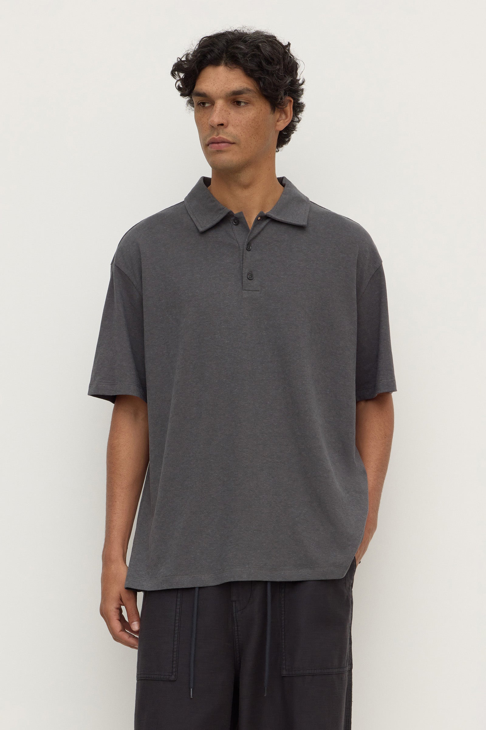 Regular Fit Washed Charcoal Knit Polo