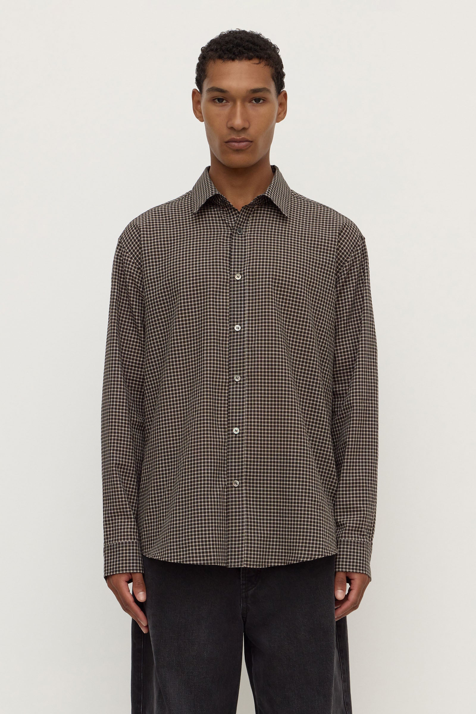 Relaxed Fit Brown Black Checked Cotton Long Sleeve Shirt