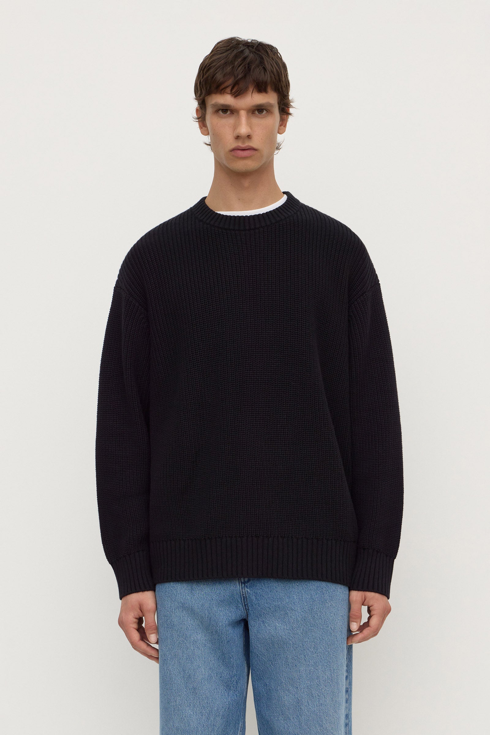 Slim Fit Black Cotton Rib Knit