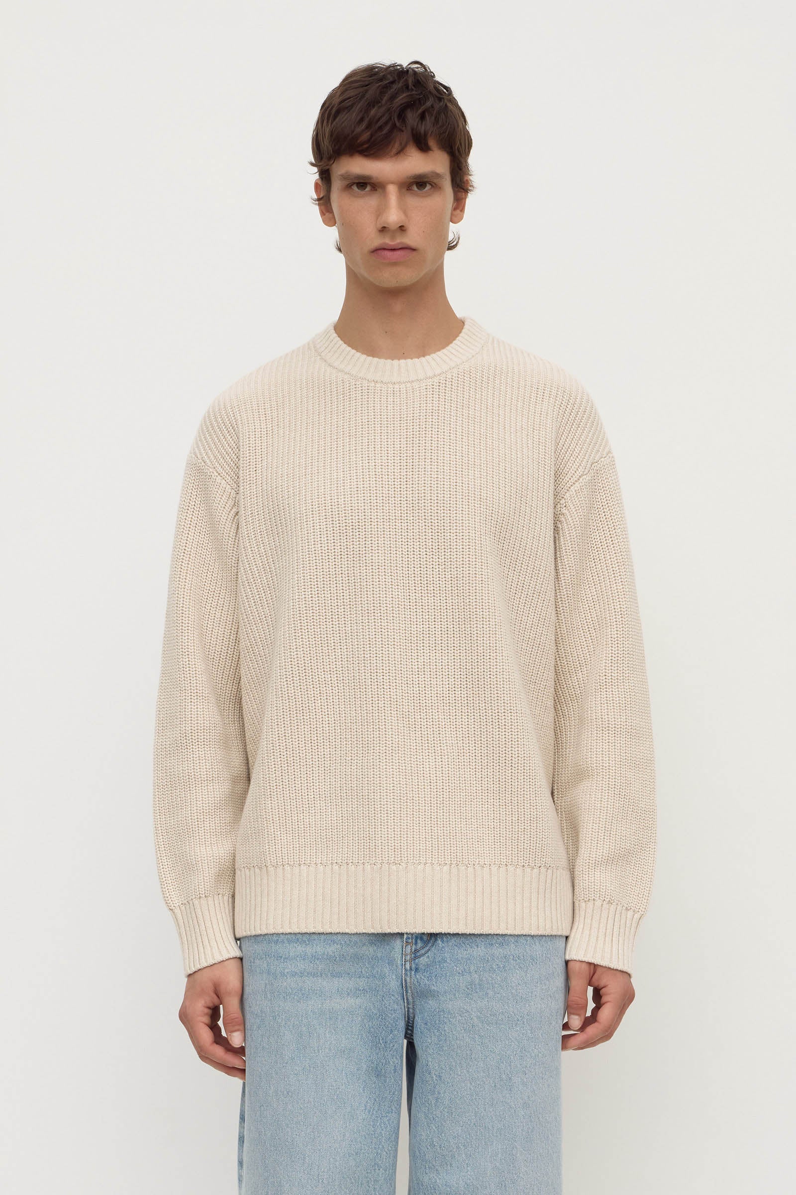 Slim Fit Oat Marle Cotton Rib Knit