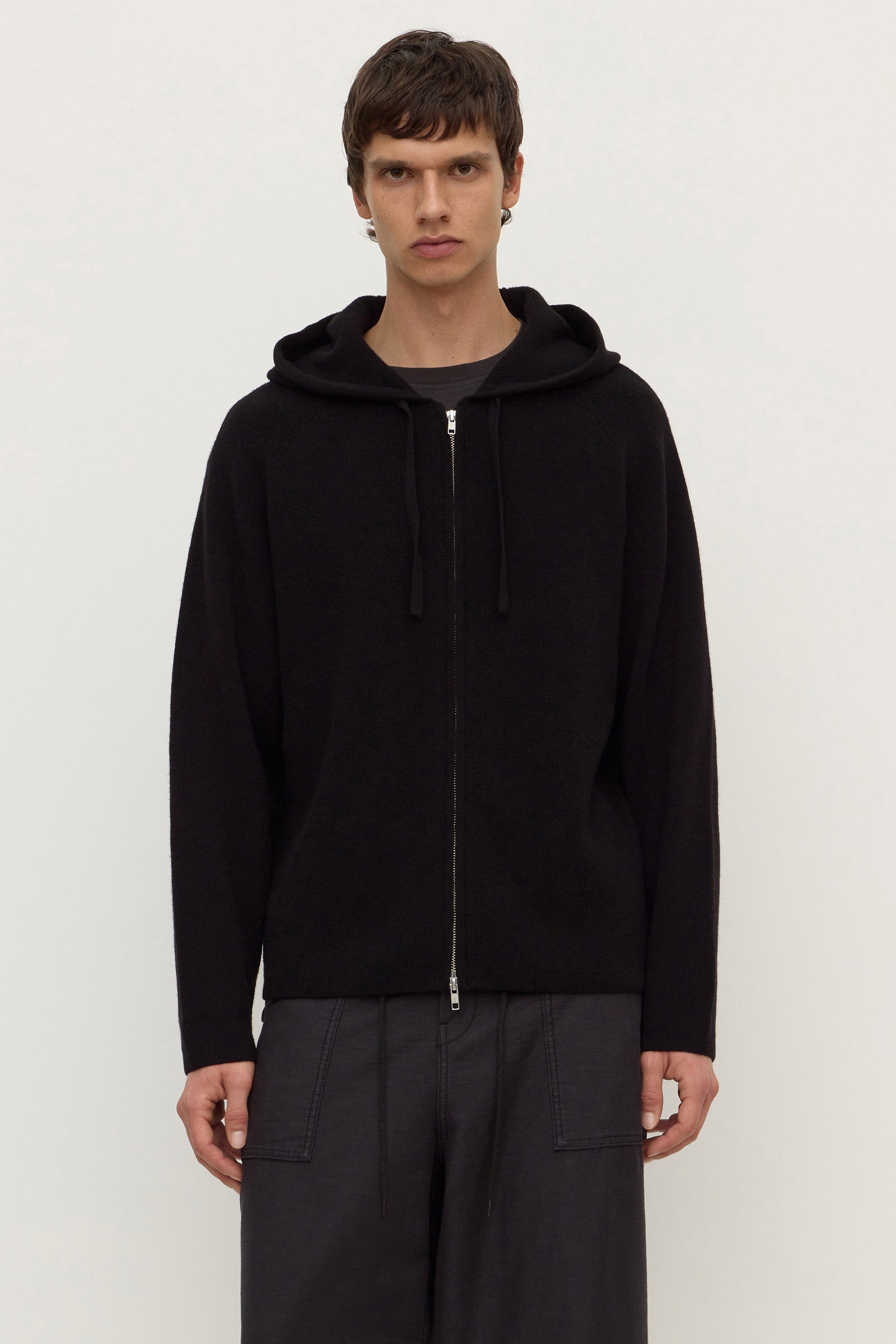 Standard Fit Black Knit Zip Hoodie