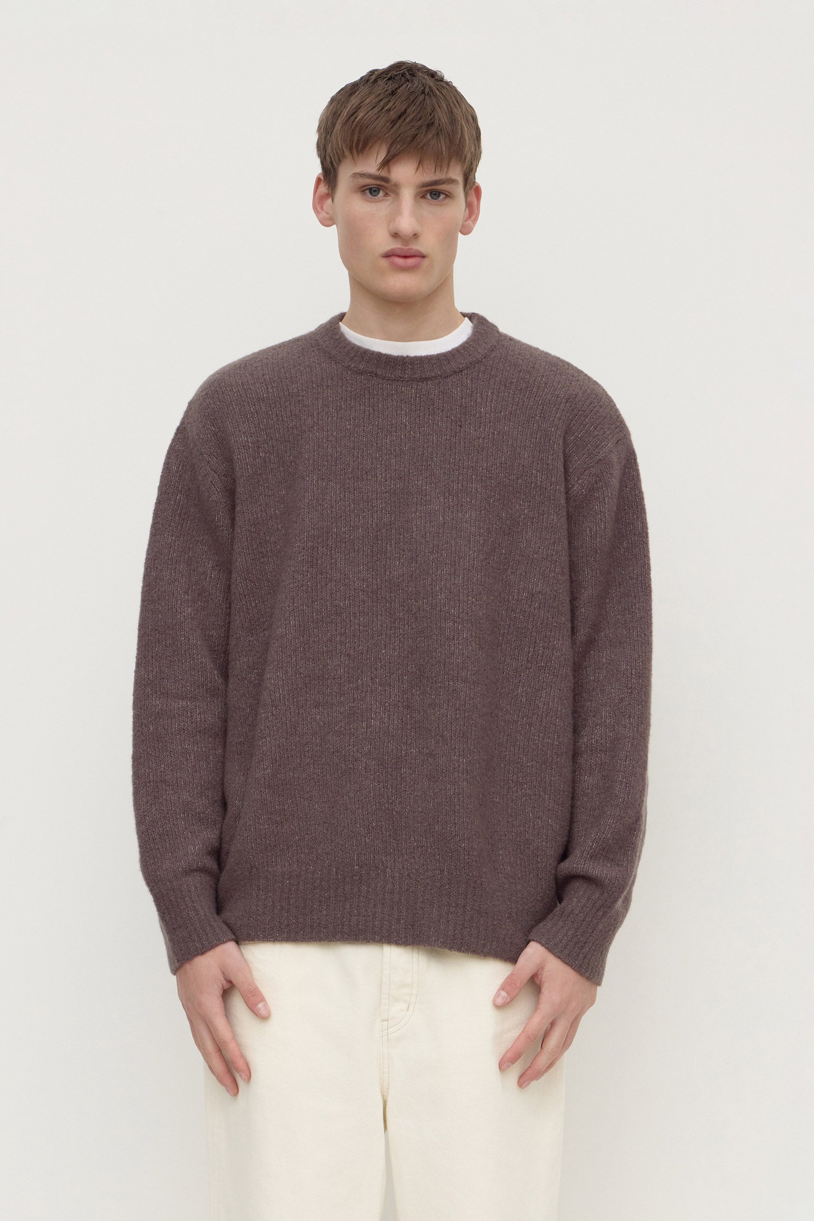 Relaxed Fit Bark Boucle Cashmere Crew