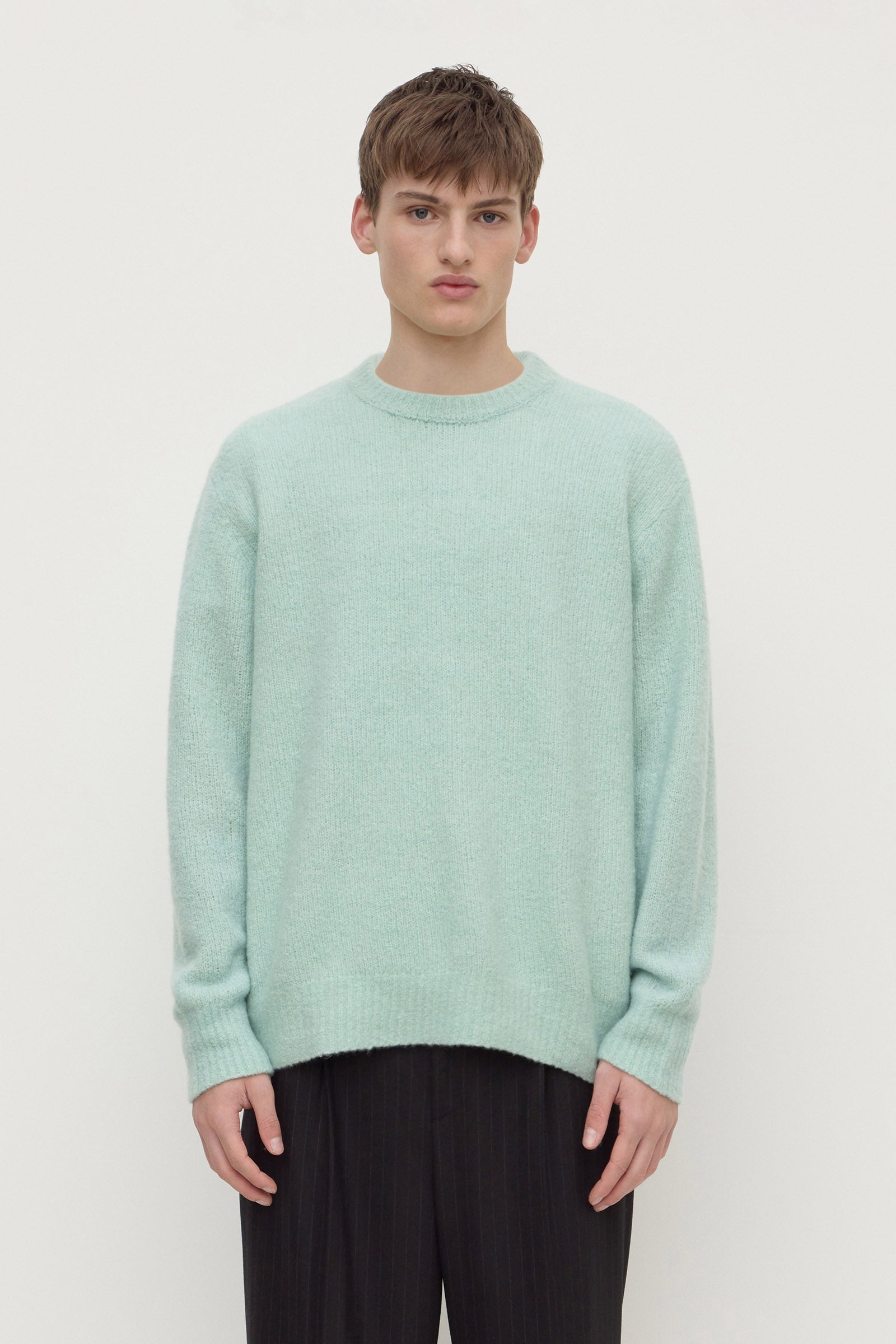 Relaxed Fit Mint Boucle Cashmere Crew