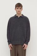Relaxed Fit Charcoal Boucle Cashmere Polo