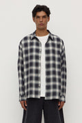 Slim Fit True Navy Cream Japanese Checked Cotton Long Sleeve Shirt