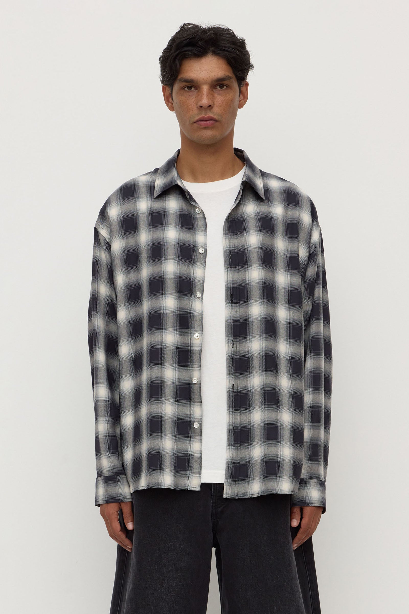 Slim Fit True Navy Cream Japanese Checked Cotton Long Sleeve Shirt