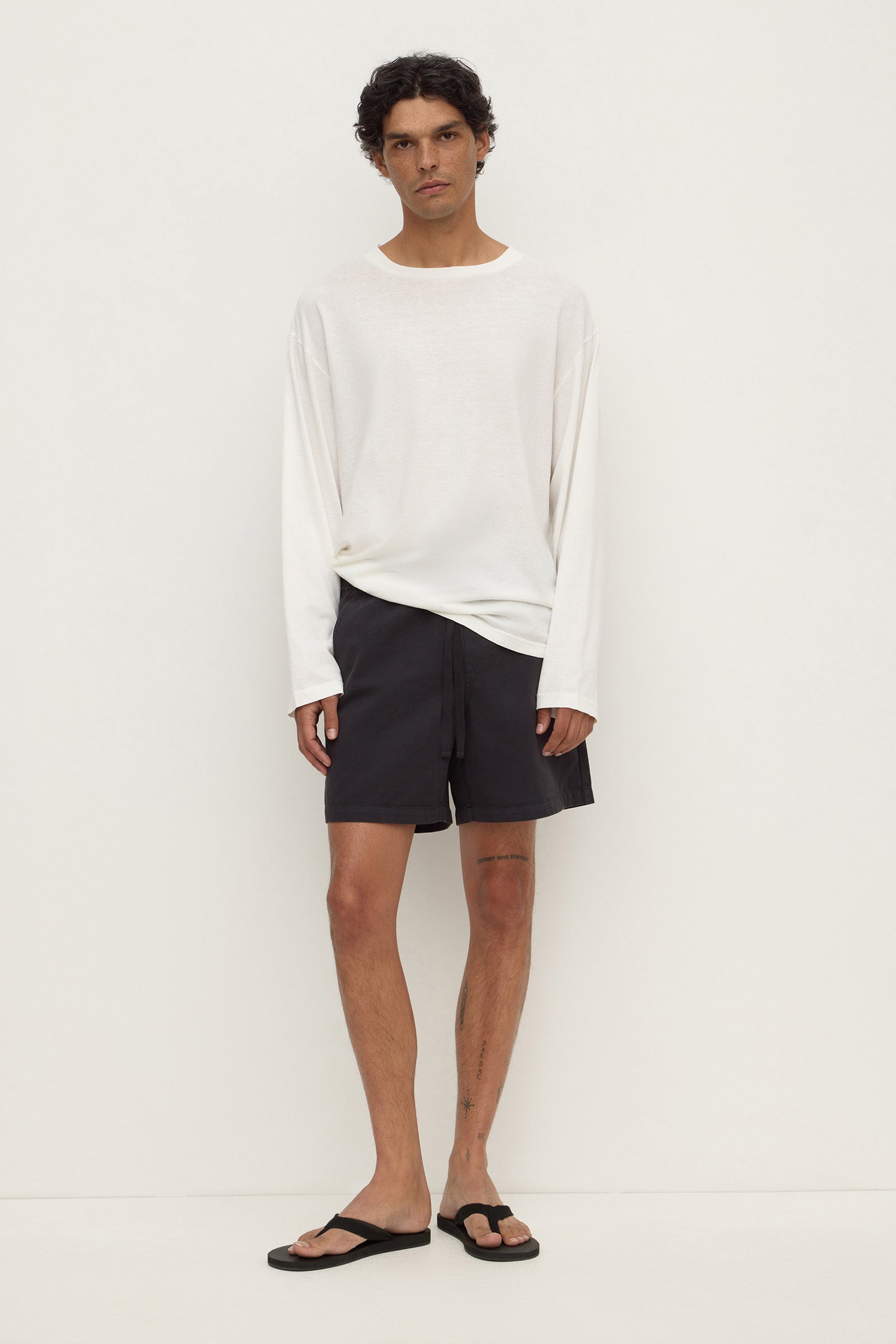 Regular Fit Washed Black Twill Short