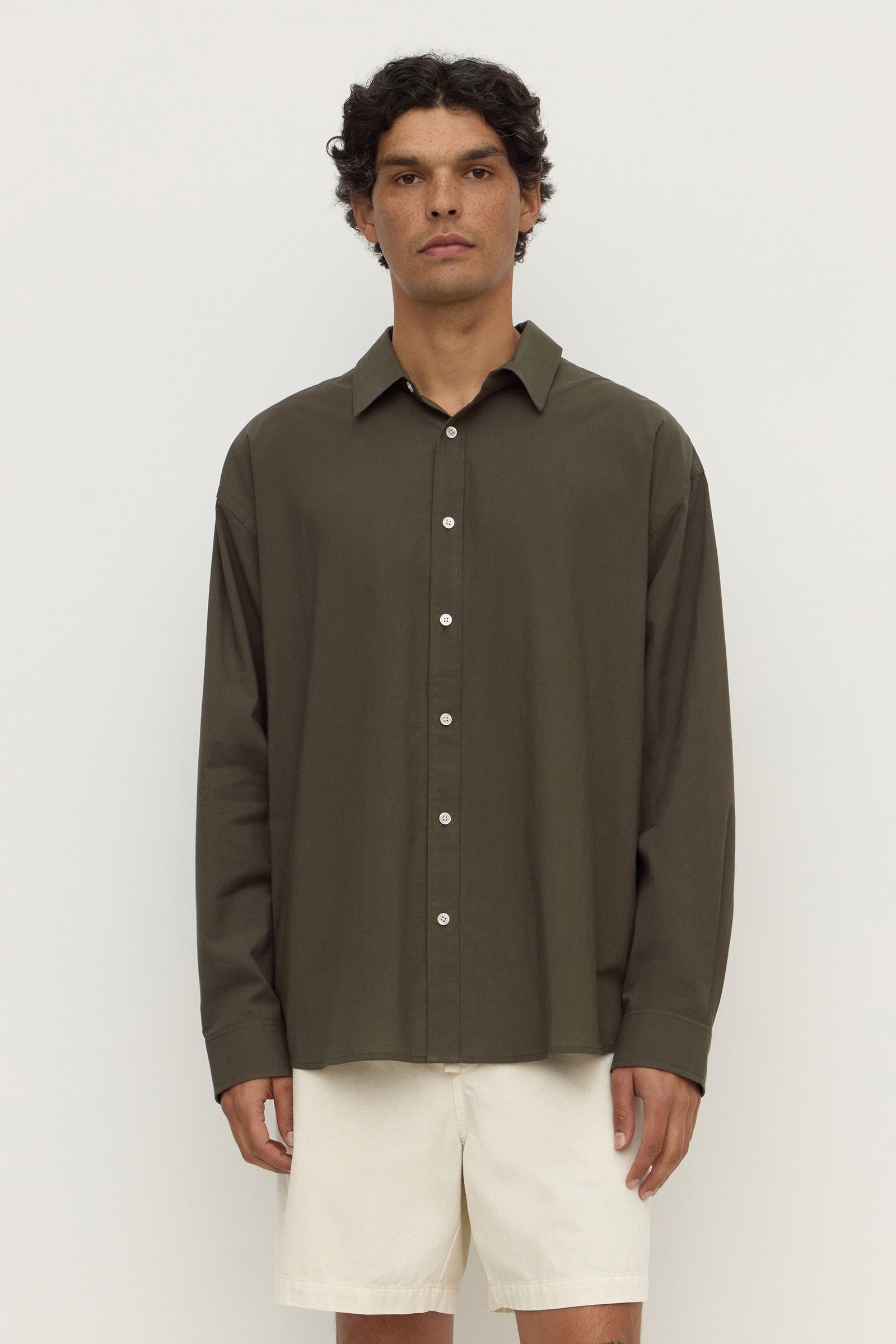 Classic Fit Dark Military Cotton Long Sleeve Shirt