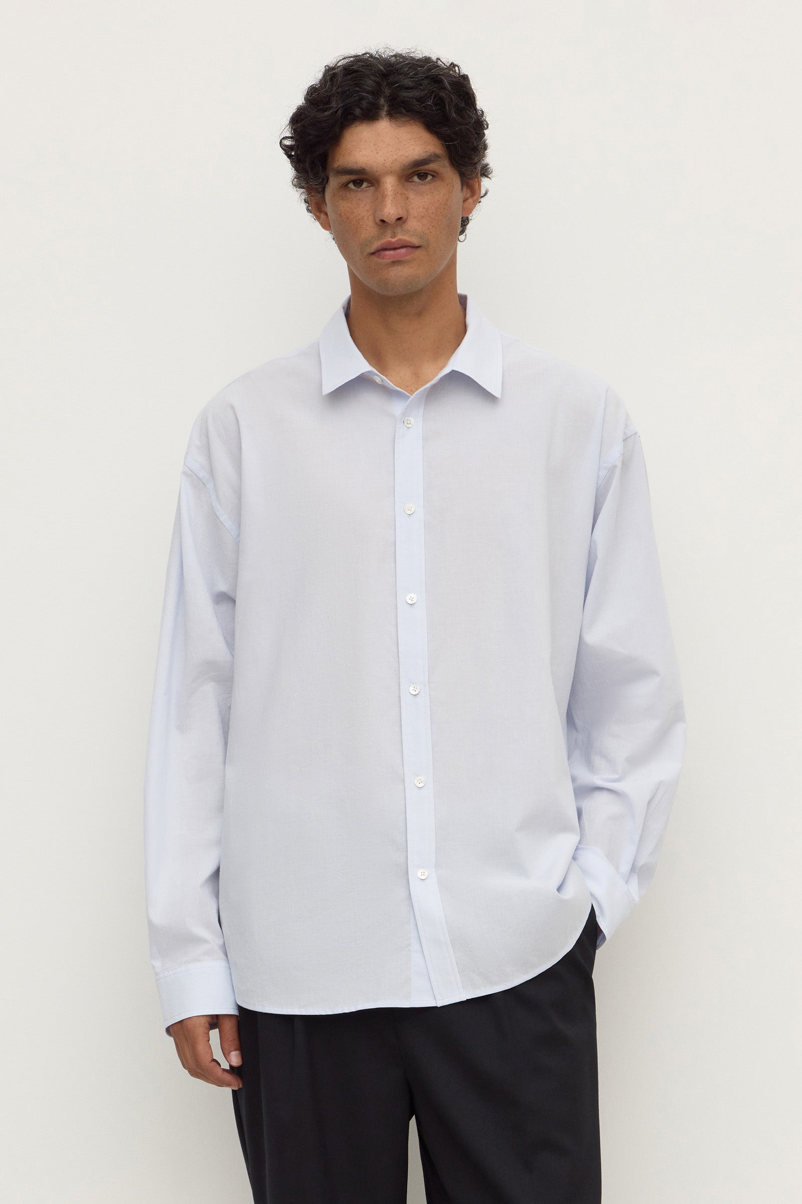 Classic Fit Powder Blue Cotton Long Sleeve Shirt