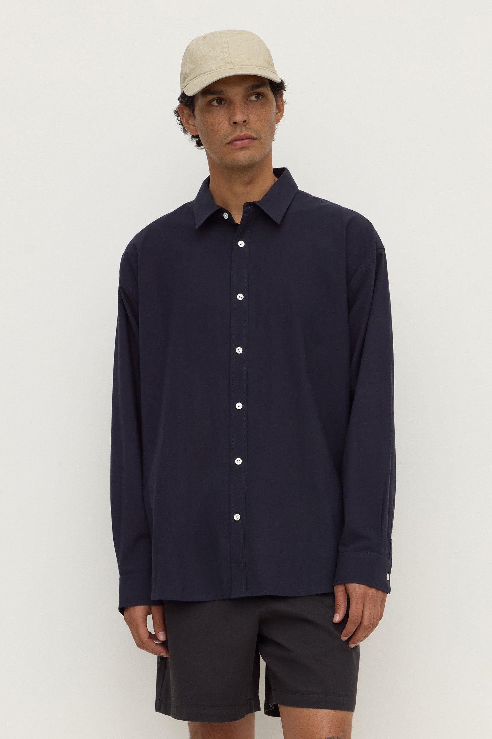 Classic Fit True Navy Cotton Long Sleeve Shirt