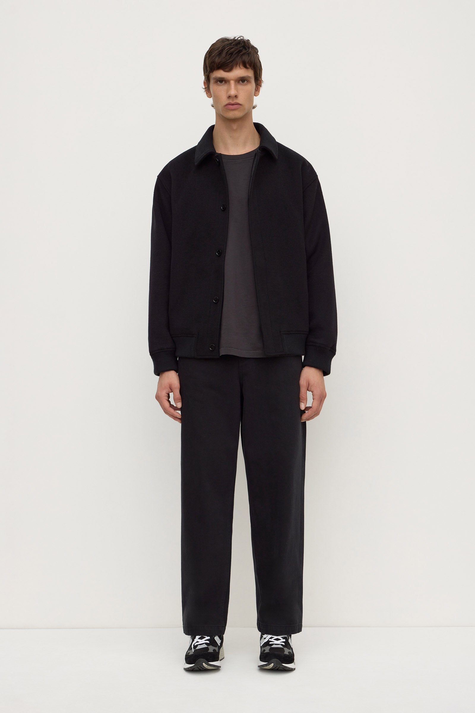 Classic Fit Black Wool Bomber Jacket