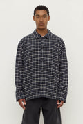 Relaxed Fit True Navy Cream Checked Cotton Long Sleeve Shirt