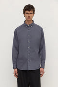 Oversized Fit Blue Slate Cotton Long Sleeve Shirt