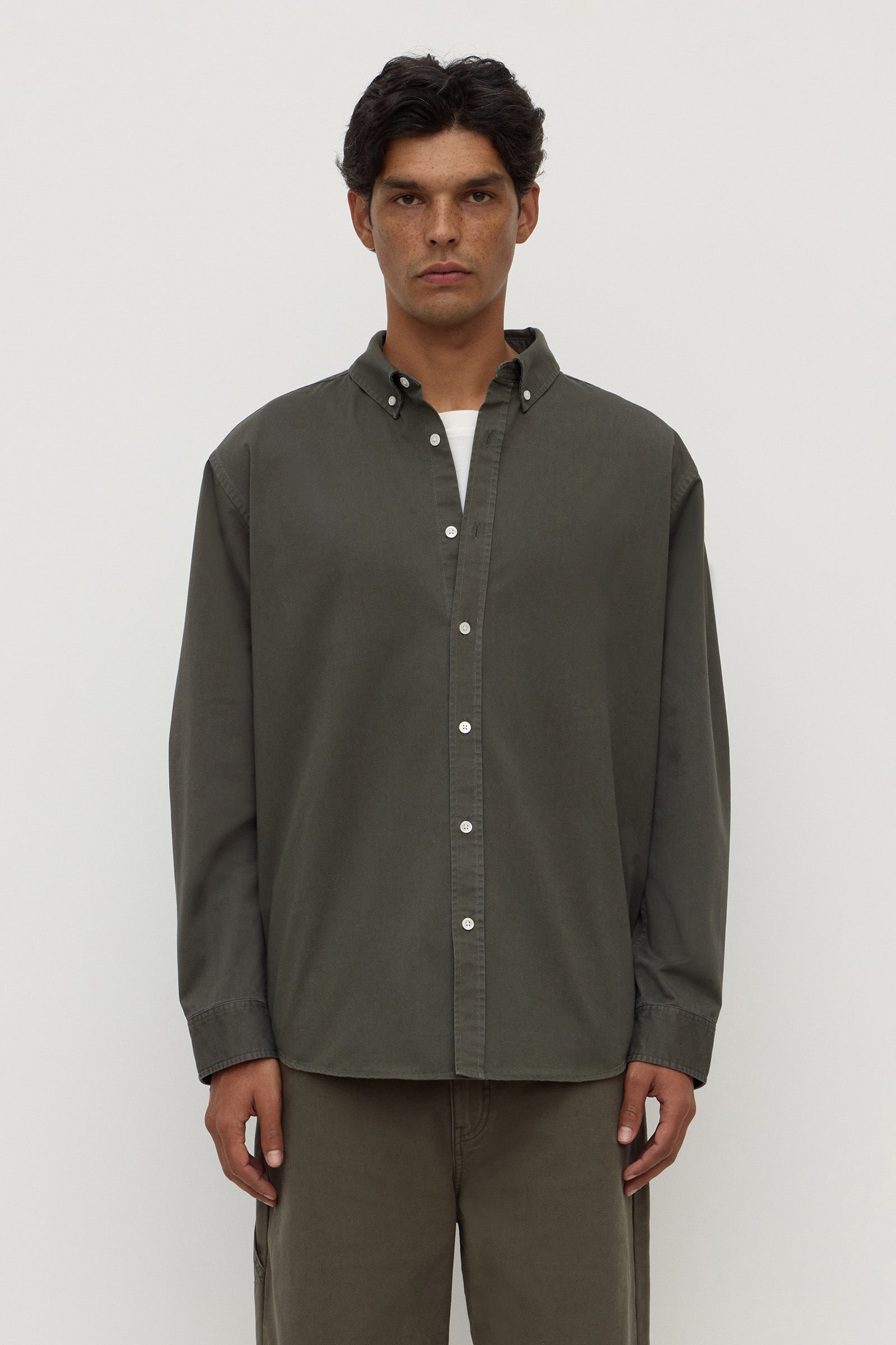 Oversized Fit Moss Cotton Long Sleeve Shirt
