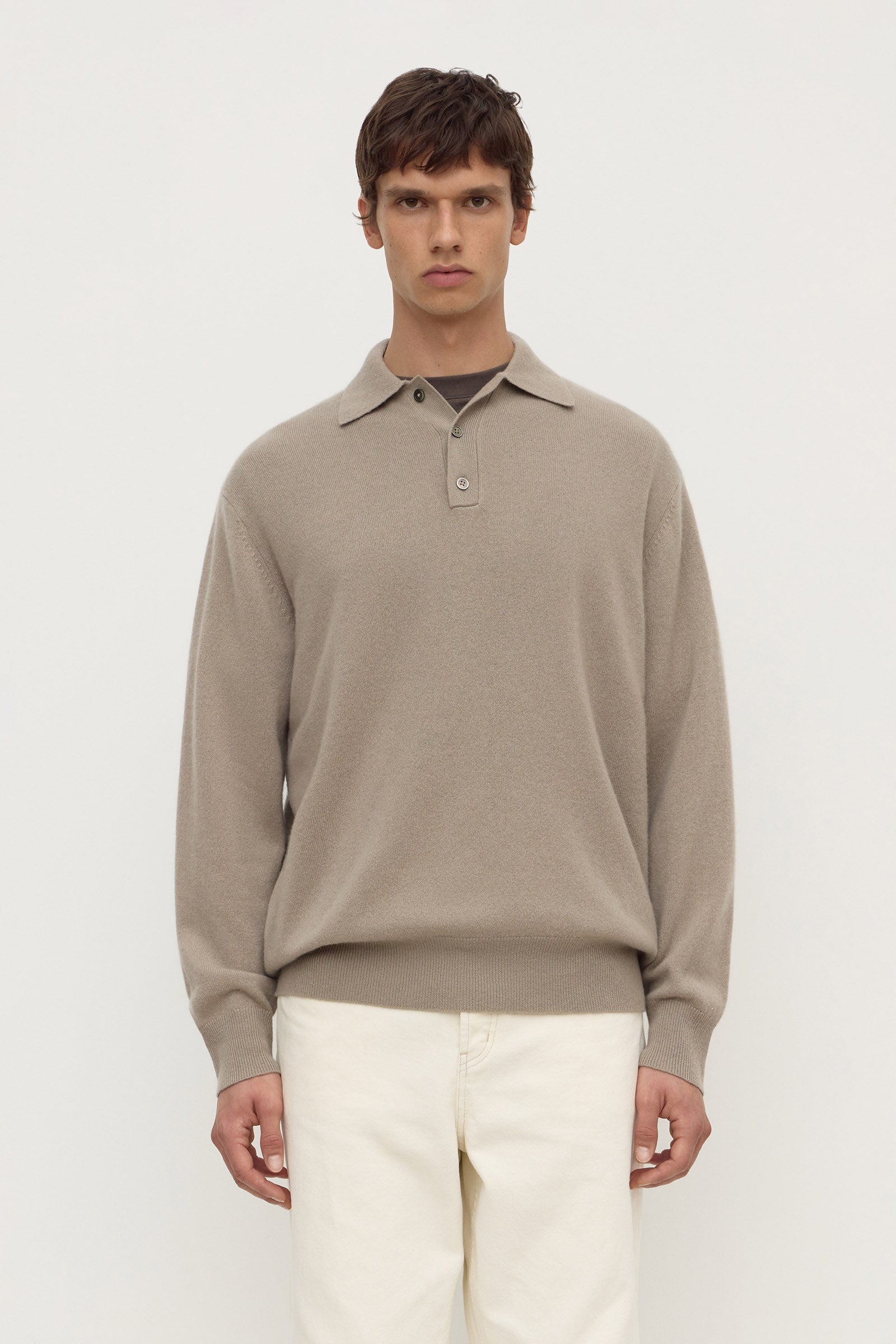 Classic Fit Ash Grey Cashmere Polo