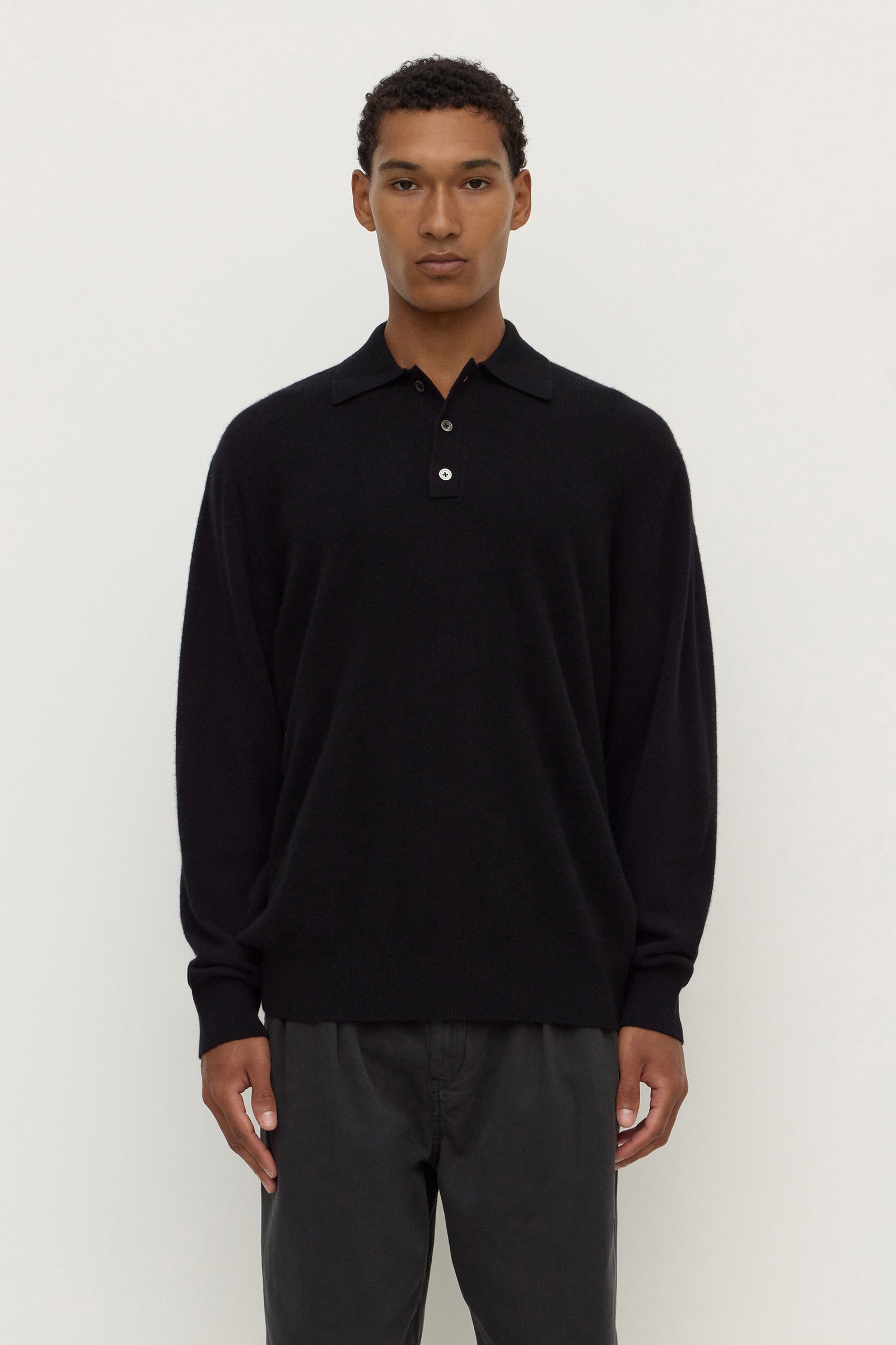 Classic Fit Black Cashmere Polo