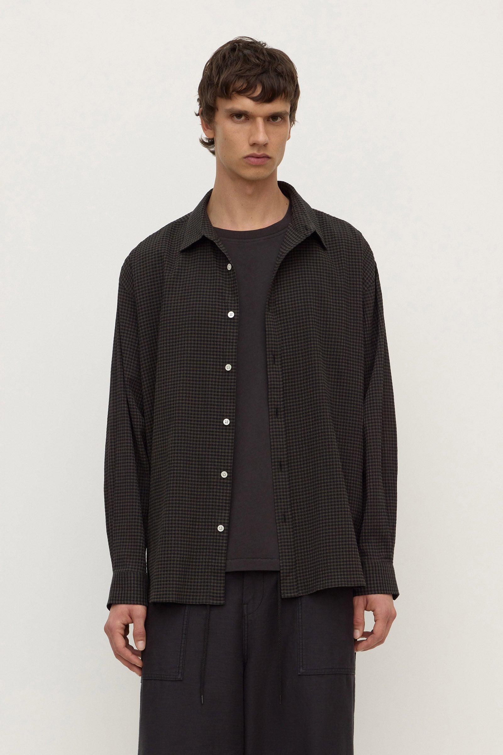 Standard Fit Moss Black Cotton Long Sleeve Shirt