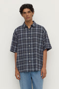 Slim Fit True Navy Checked Cotton Short Sleeve Shirt