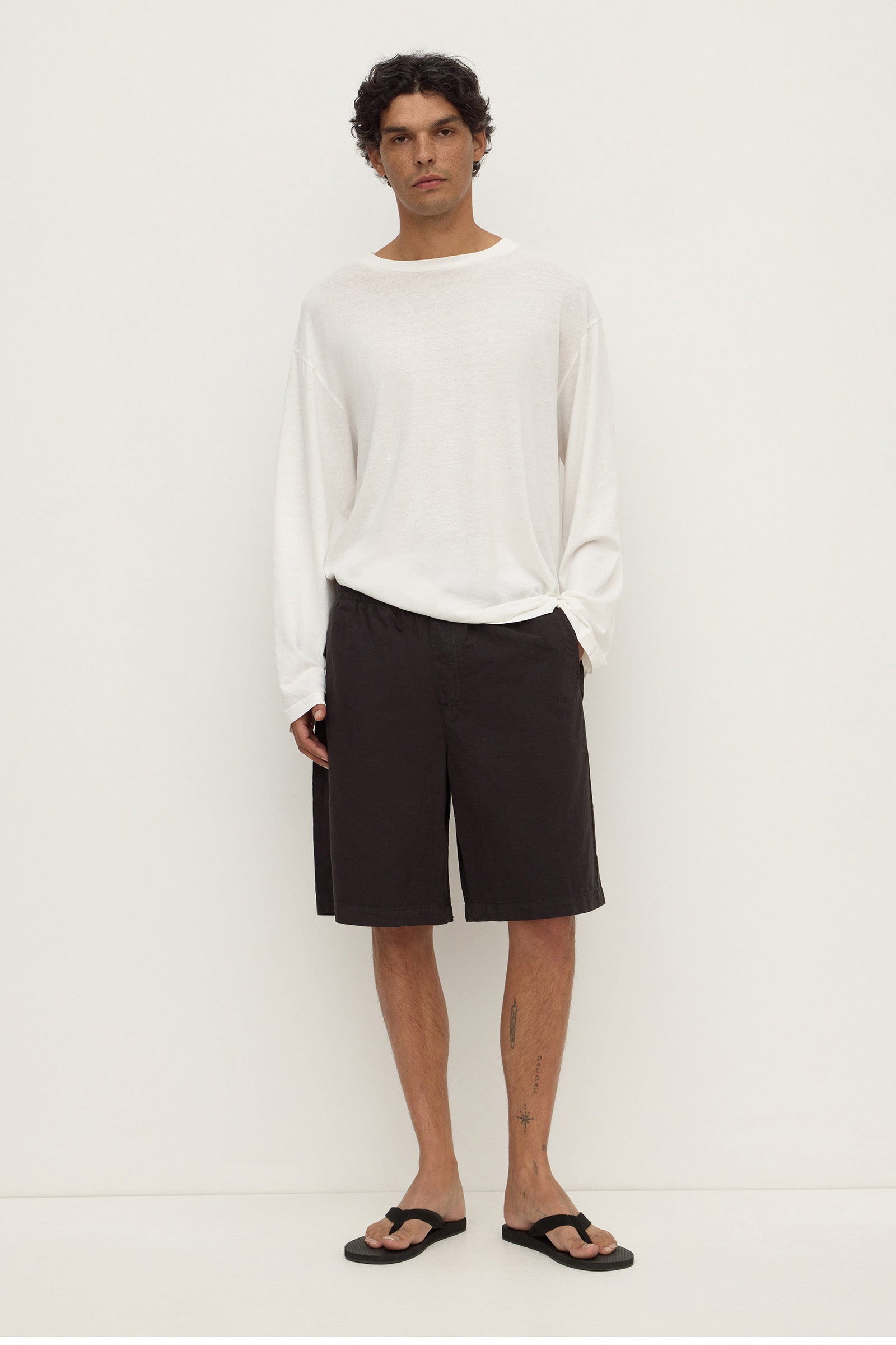 Relaxed Fit Washed Black Ripstop Short